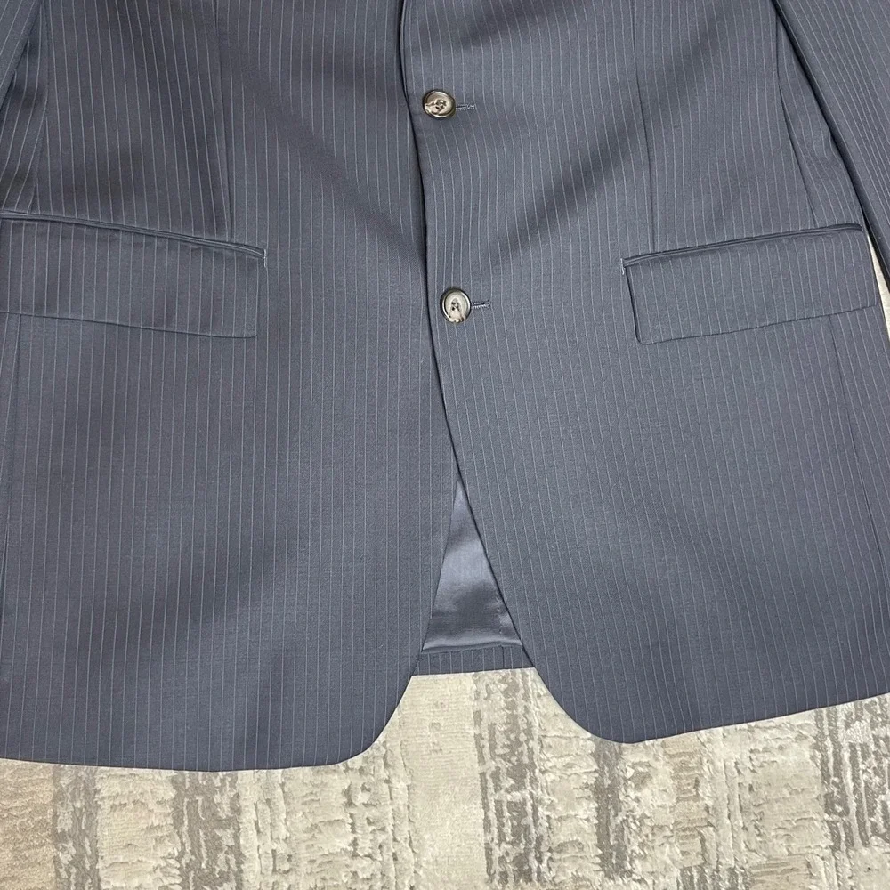 Lauren Ralph Lauren Mens 42L‎ Navy Blue Pinstripe Wool 2-Button Blazer Jacket